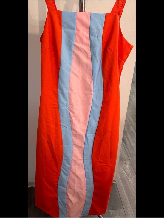 Amazon Dresses & Skirts - Amazon Orange Midi Dress with Pink and Light Blue Center Panels